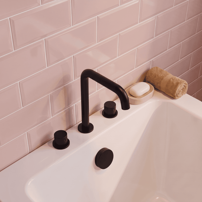 [BTP433P] Hademore Contemporary 3 Tap Hole Deck Mounted Bath Mixer Tap with Round Handles - Choice of Spout and Colour - Lifestyle 2