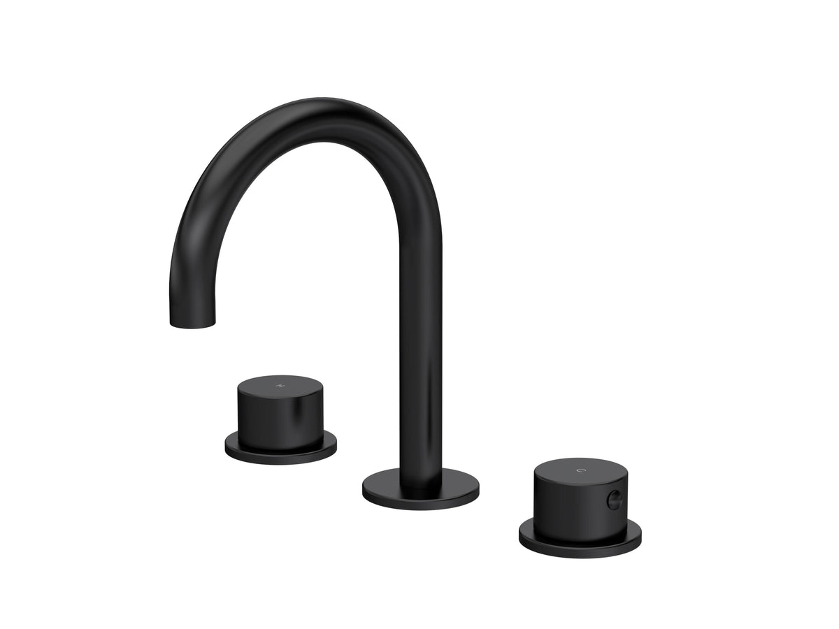 [BTP437C] Hademore Contemporary 3 Tap Hole Basin Mixer Tap with Round Handles and Waste - Choice of Spout and Colour - Cutout