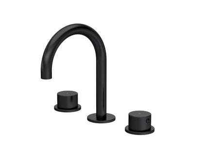 [BTP437C] Hademore Contemporary 3 Tap Hole Basin Mixer Tap with Round Handles and Waste - Choice of Spout and Colour - Cutout