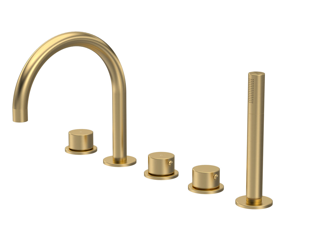 [BTP814C] Hademore Contemporary 5 Tap Hole Deck Mounted Bath Shower Mixer Tap with Round Handles and Shower Kit - Choice of Spout and Colour - Cutout