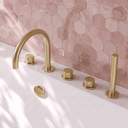 [BTP814C] Hademore Contemporary 5 Tap Hole Deck Mounted Bath Shower Mixer Tap with Round Handles and Shower Kit - Choice of Spout and Colour - Lifestyle 2