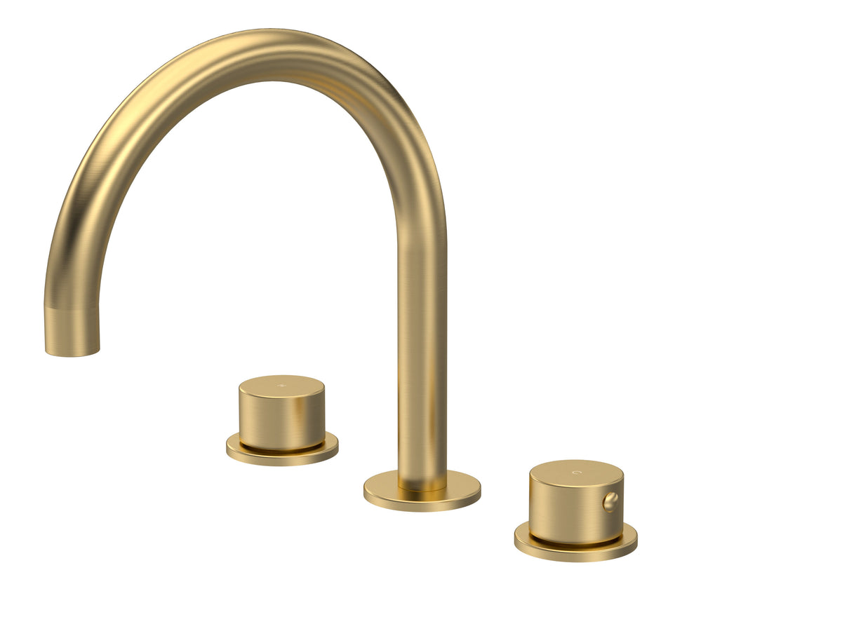 [BTP833C] Hademore Contemporary 3 Tap Hole Deck Mounted Bath Mixer Tap with Round Handles - Choice of Spout and Colour - Cutout
