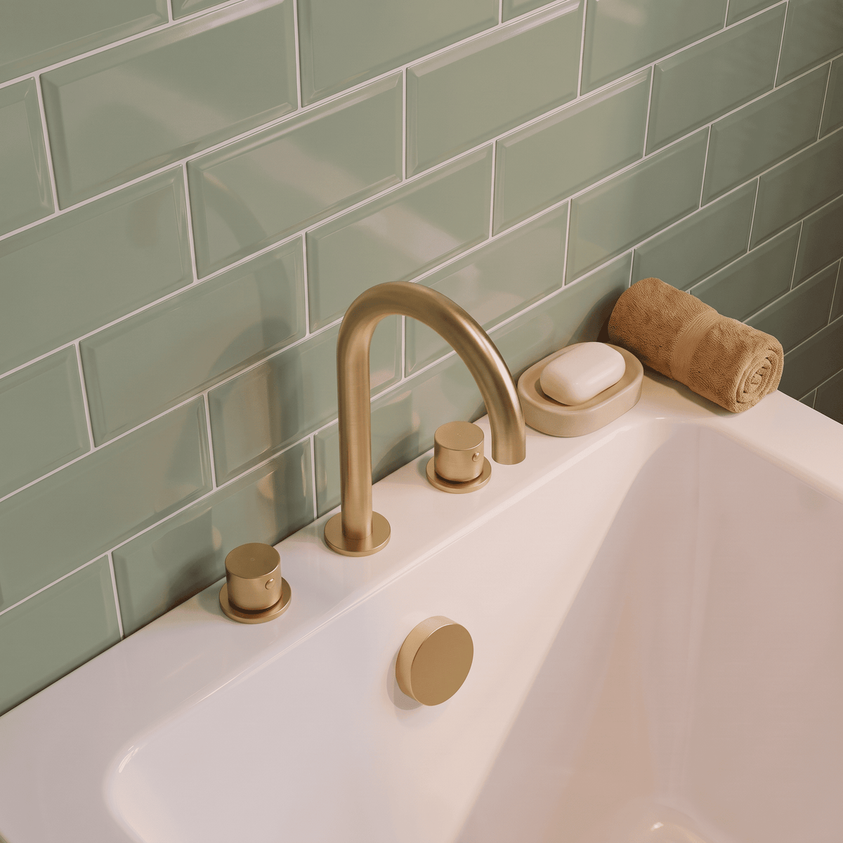 [BTP833C] Hademore Contemporary 3 Tap Hole Deck Mounted Bath Mixer Tap with Round Handles - Choice of Spout and Colour - Lifestyle 2