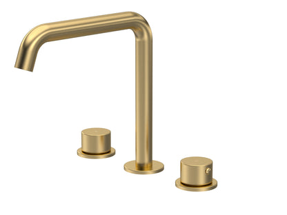 [BTP833P] Hademore Contemporary 3 Tap Hole Deck Mounted Bath Mixer Tap with Round Handles - Choice of Spout and Colour - Cutout