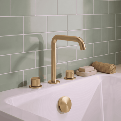 [BTP833P] Hademore Contemporary 3 Tap Hole Deck Mounted Bath Mixer Tap with Round Handles - Choice of Spout and Colour - Lifestyle 1