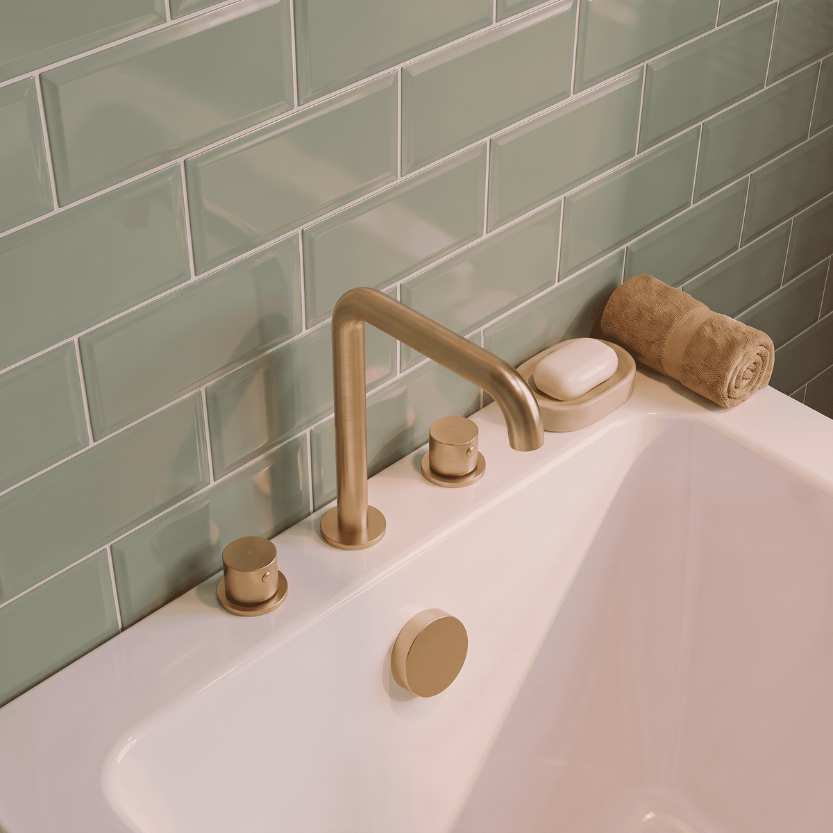 [BTP833P] Hademore Contemporary 3 Tap Hole Deck Mounted Bath Mixer Tap with Round Handles - Choice of Spout and Colour - Lifestyle 2