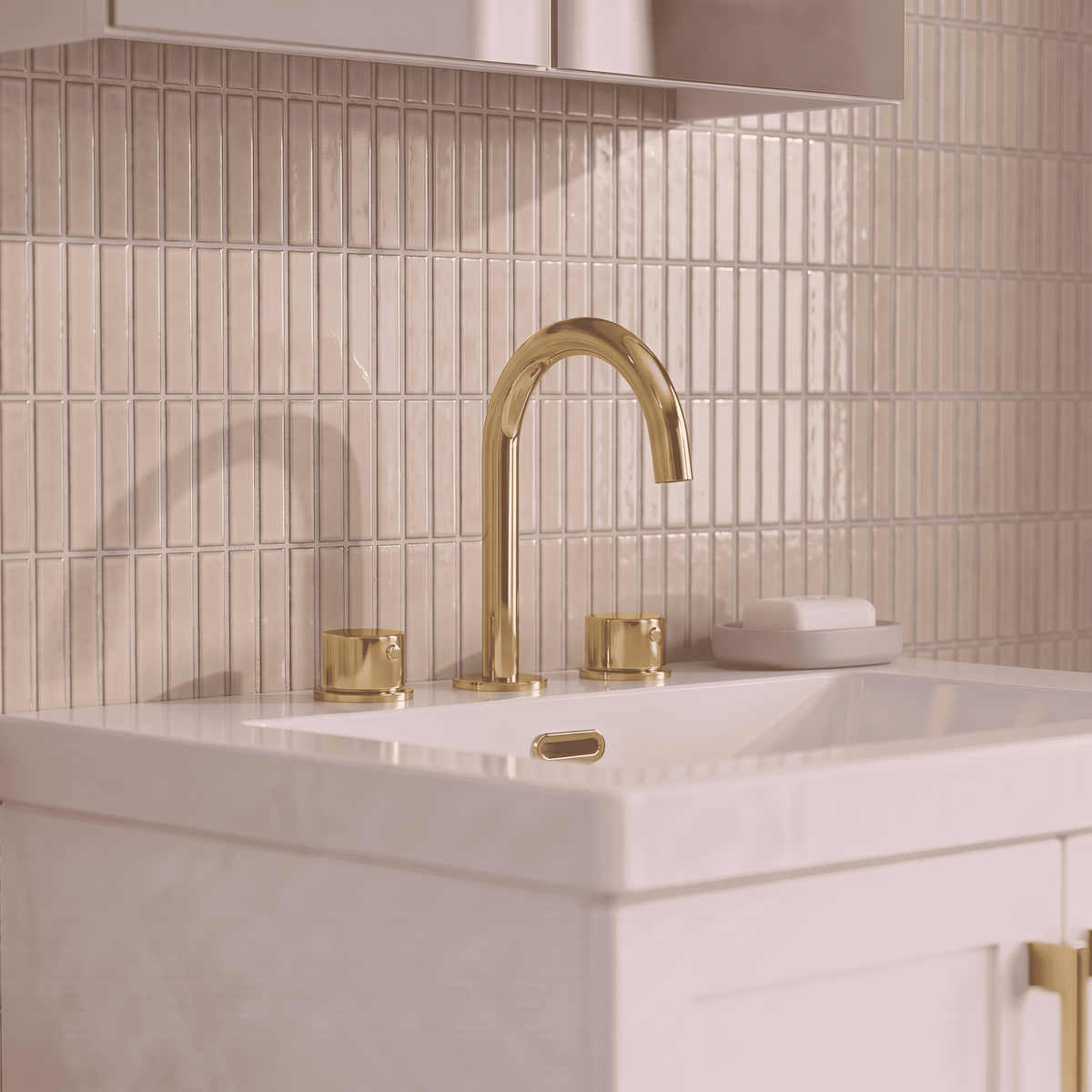 [BTP837C] Hademore Contemporary 3 Tap Hole Basin Mixer Tap with Round Handles and Waste - Choice of Spout and Colour - Lifestyle 1