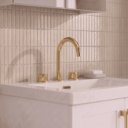 [BTP837C] Hademore Contemporary 3 Tap Hole Basin Mixer Tap with Round Handles and Waste - Choice of Spout and Colour - Lifestyle 1