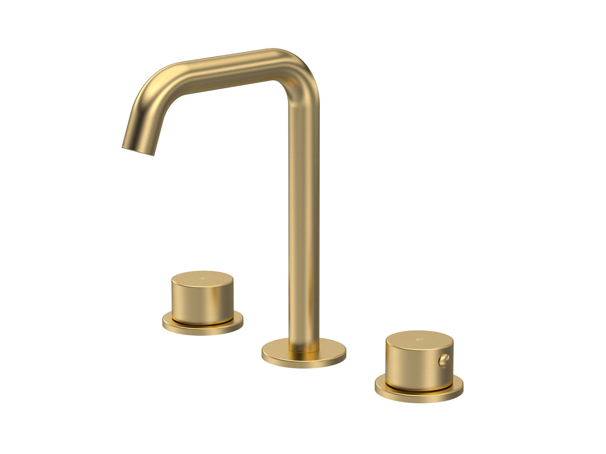[BTP837P] Hademore Contemporary 3 Tap Hole Basin Mixer Tap with Round Handles and Waste - Choice of Spout and Colour - Cutout