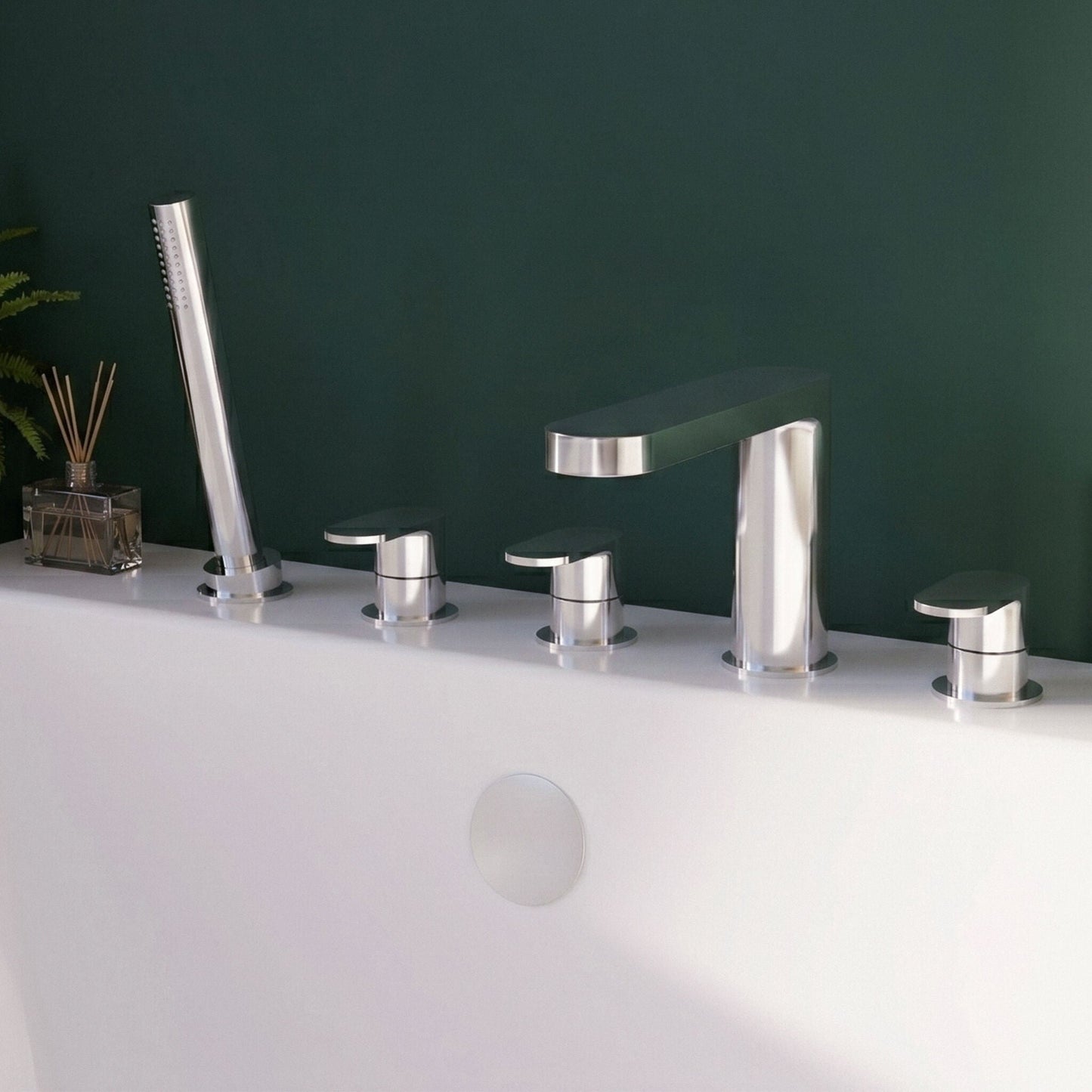 [BTPR314] Balterley Pride Deck Mount Round 5 Tap Hole Bath Shower Mixer Tap with Shower Kit - Chrome - Silo