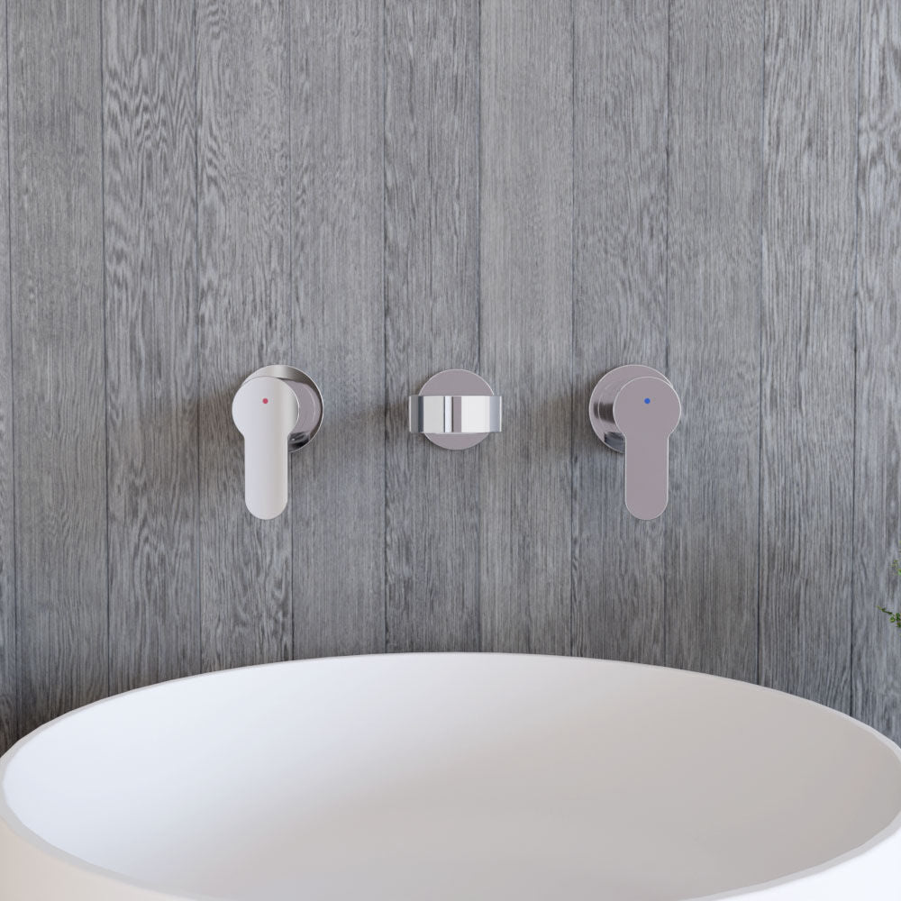 [BTPR317] Balterley Pride Contemporary Round Wall Mount 3 Tap Hole Basin Mixer Tap - Chrome - Lifestyle 1
