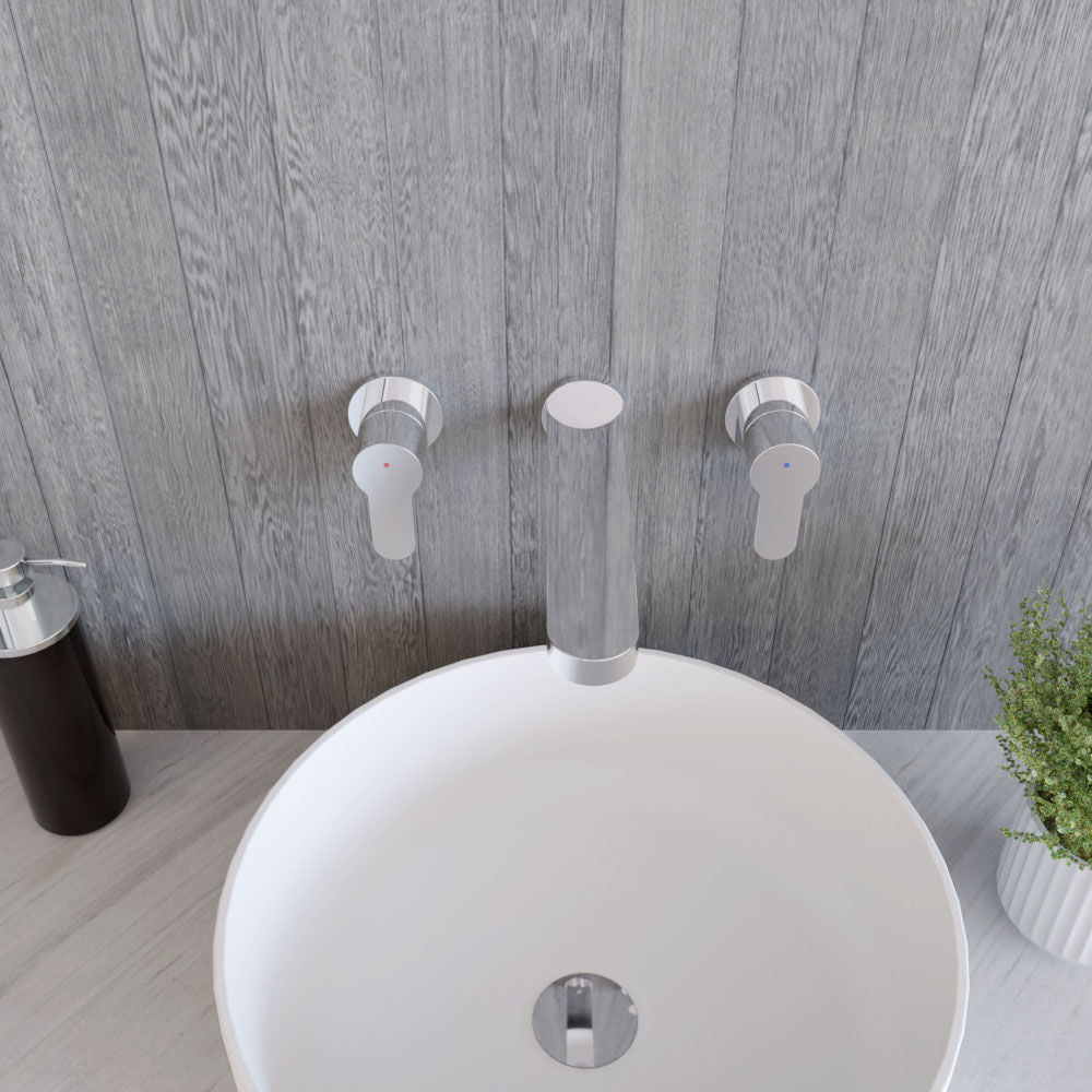 [BTPR317] Balterley Pride Contemporary Round Wall Mount 3 Tap Hole Basin Mixer Tap - Chrome - Lifestyle 2