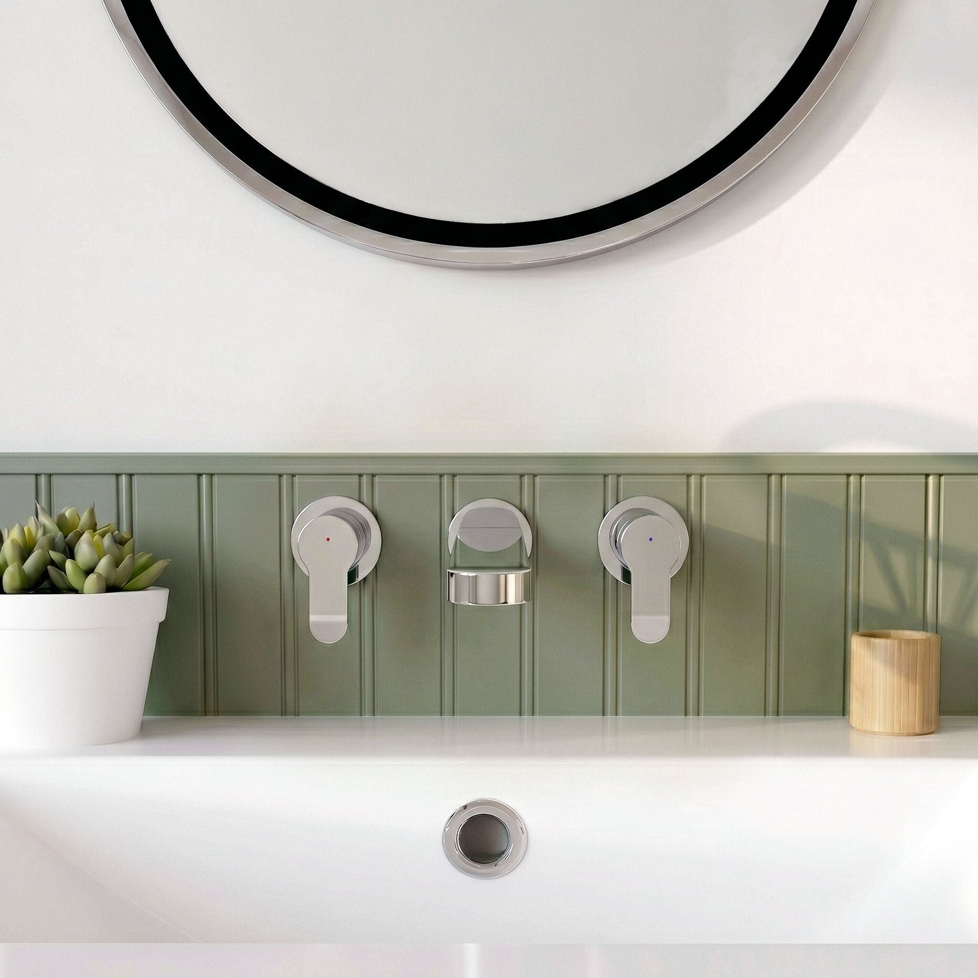 [BTPR317] Balterley Pride Contemporary Round Wall Mount 3 Tap Hole Basin Mixer Tap - Chrome - Silo