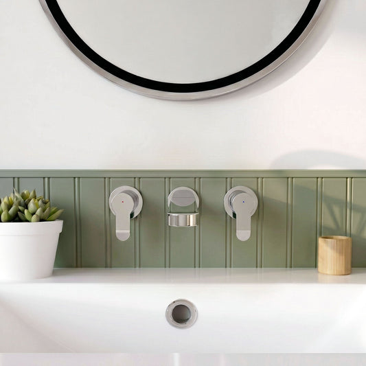 [BTPR317] Balterley Pride Contemporary Round Wall Mount 3 Tap Hole Basin Mixer Tap - Chrome - Silo