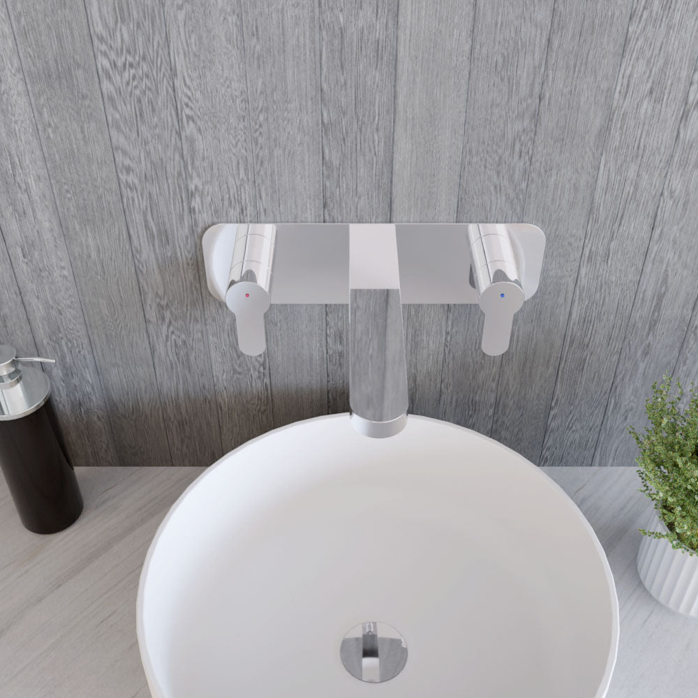 [BTPR350] Balterley Pride Contemporary Round Wall Mount 3 Tap Hole Basin Mixer Tap & Back Plate - Chrome - Lifestyle 2
