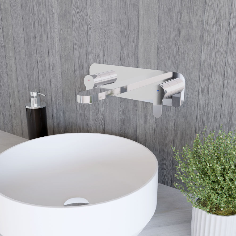 [BTPR350] Balterley Pride Contemporary Round Wall Mount 3 Tap Hole Basin Mixer Tap & Back Plate - Chrome - Lifestyle 3