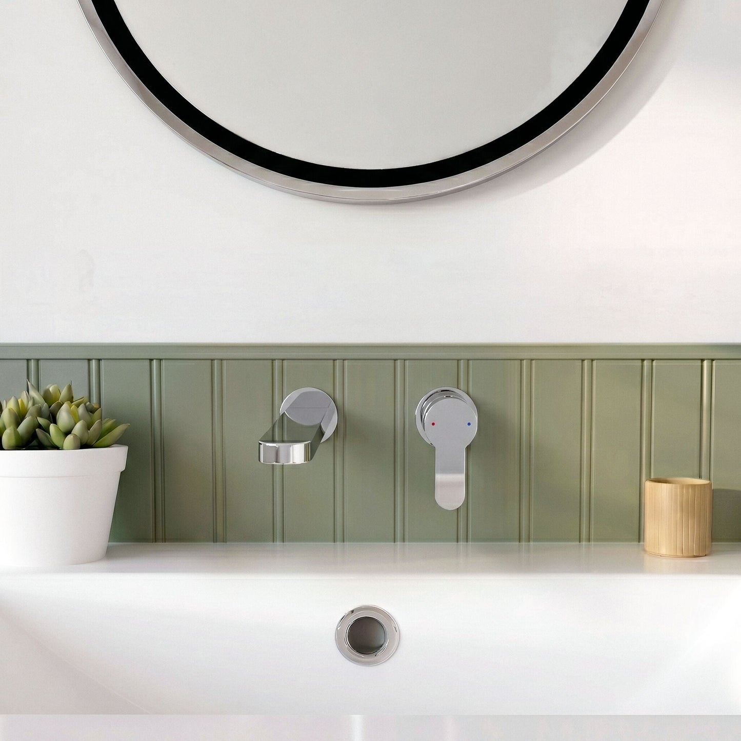 [BTPR381] Balterley Pride Round Wall Mount 2 Tap Hole Bathroom Basin Mixer Tap - Chrome - Silo