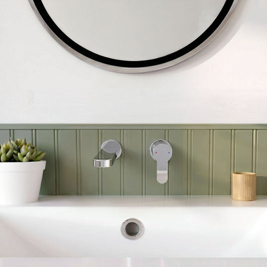 [BTPR381] Balterley Pride Round Wall Mount 2 Tap Hole Bathroom Basin Mixer Tap - Chrome - Silo