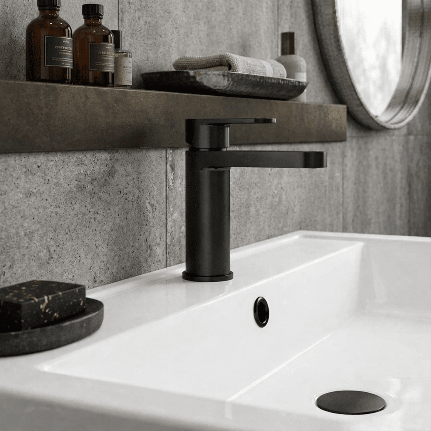 [BTPR405] Consall Round Mono Basin Mixer Tap with Push Button Waste - Choice of Finish - Silo