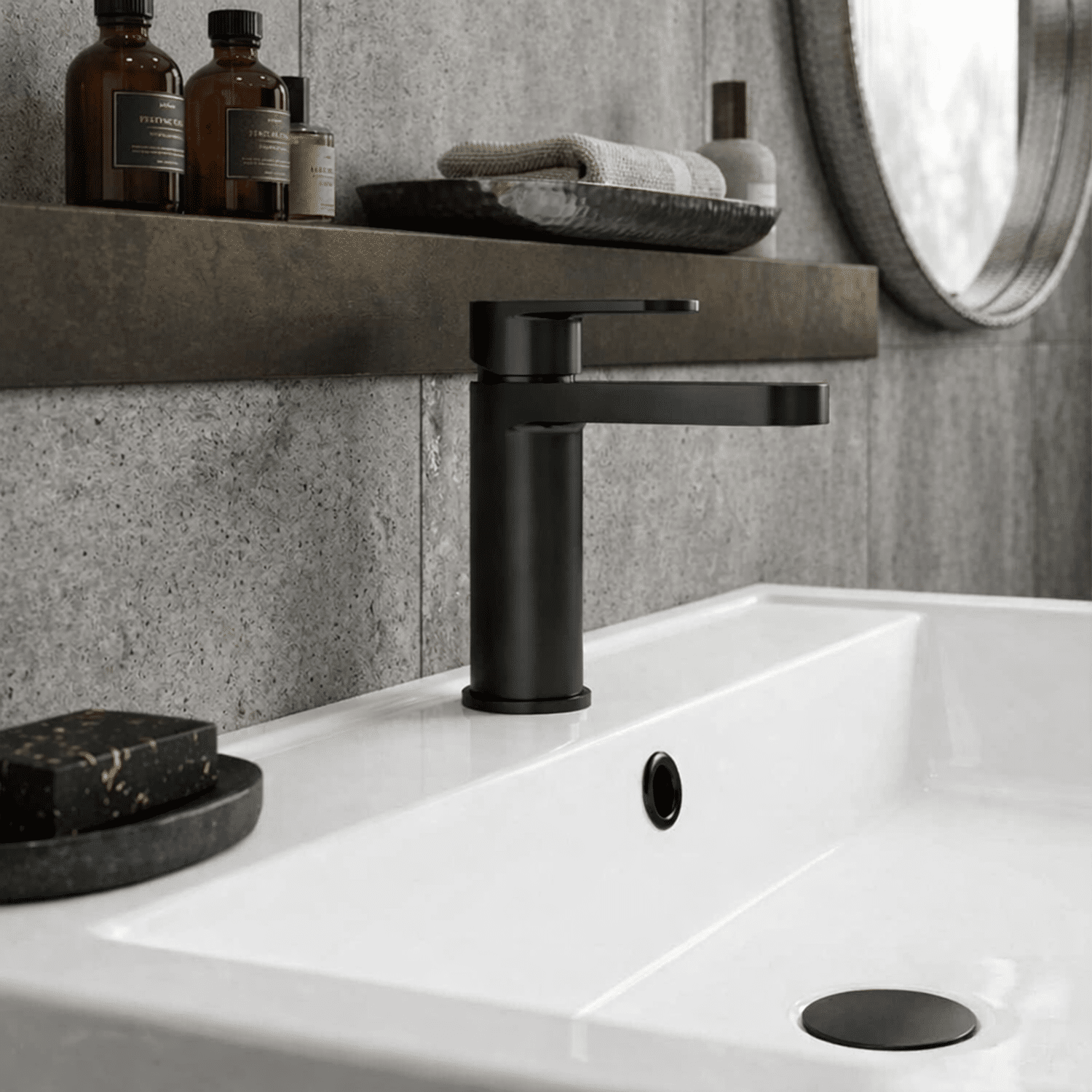 [BTPR405] Consall Round Mono Basin Mixer Tap with Push Button Waste - Choice of Finish - Silo