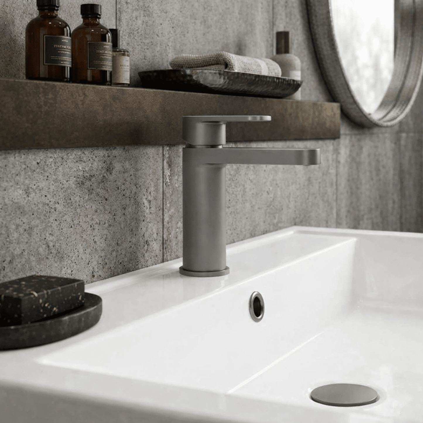 [BTPR705] Consall Round Mono Basin Mixer Tap with Push Button Waste - Choice of Finish - Silo