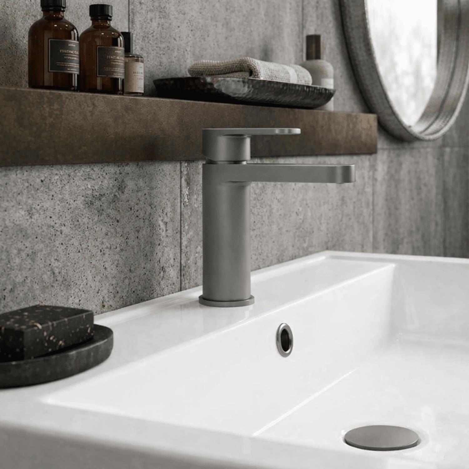 [BTPR705] Consall Round Mono Basin Mixer Tap with Push Button Waste - Choice of Finish - Silo