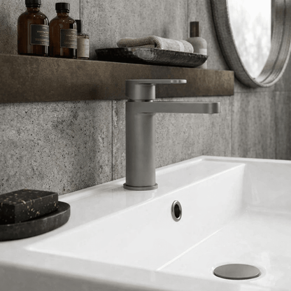 [BTPR705] Consall Round Mono Basin Mixer Tap with Push Button Waste - Choice of Finish - Silo