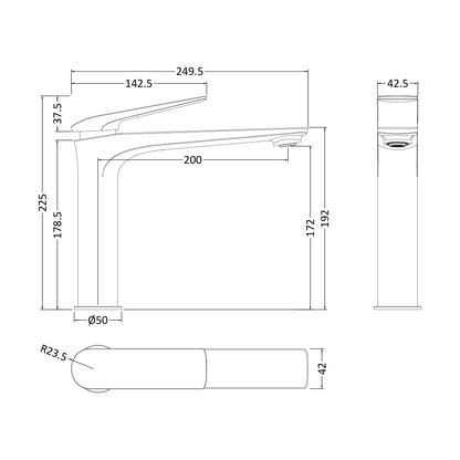 [BTRI370] Tall Mono Basin Mixer P/B Waste - Technical Drawing