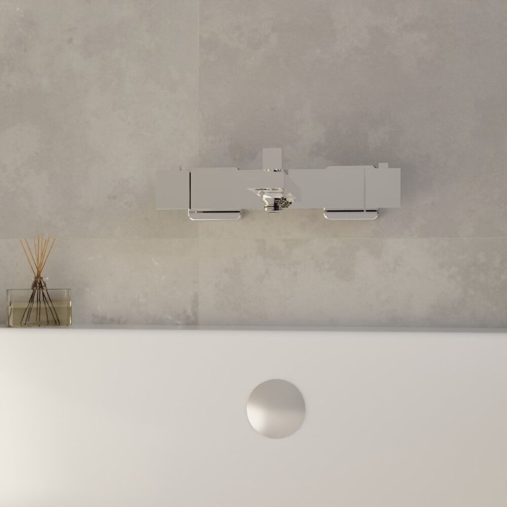 [BTRP005] Square Wall Mount Thermostatic Bath Shower Mixer Bar Valve Tap - Chrome - Lifestyle 1