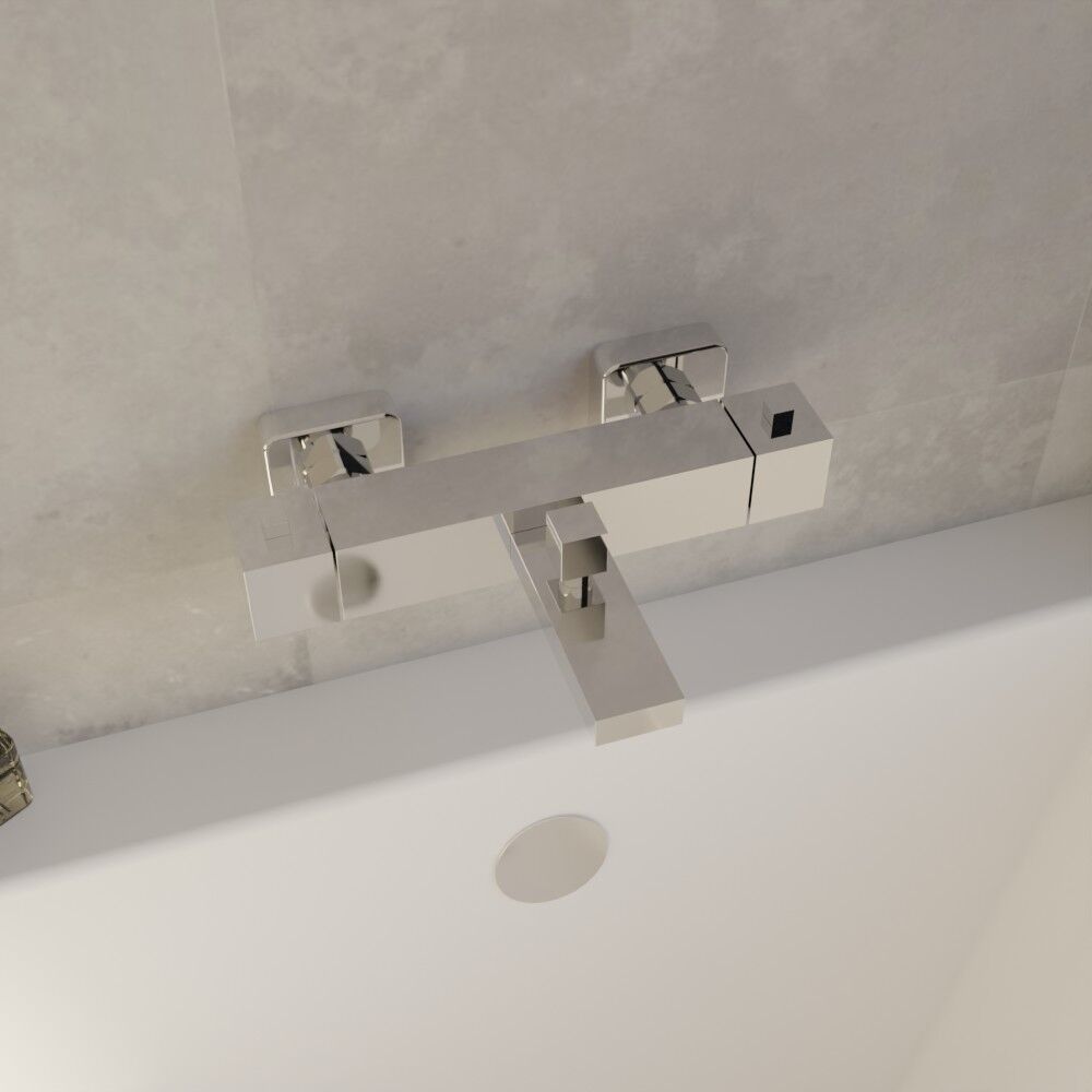 [BTRP005] Square Wall Mount Thermostatic Bath Shower Mixer Bar Valve Tap - Chrome - Lifestyle 2