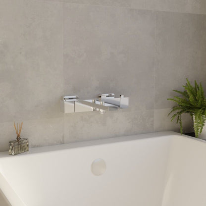 [BTRP005] Square Wall Mount Thermostatic Bath Shower Mixer Bar Valve Tap - Chrome - Lifestyle 3