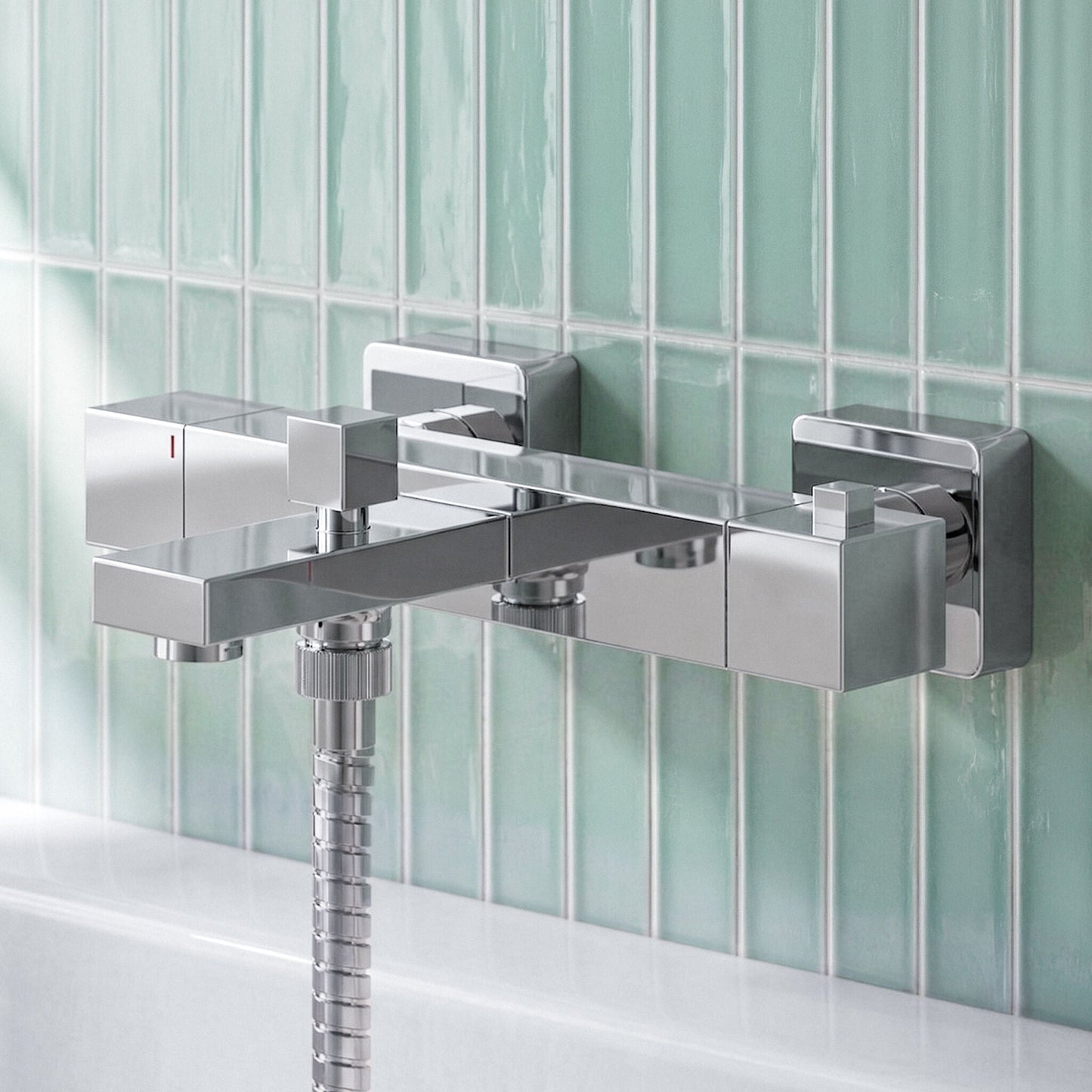 [BTRP005] Square Wall Mount Thermostatic Bath Shower Mixer Bar Valve Tap - Chrome - Silo