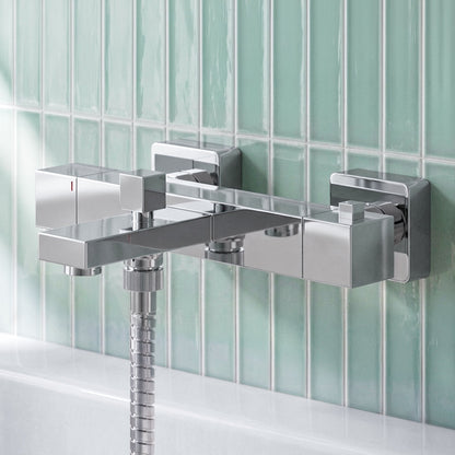 [BTRP005] Square Wall Mount Thermostatic Bath Shower Mixer Bar Valve Tap - Chrome - Silo