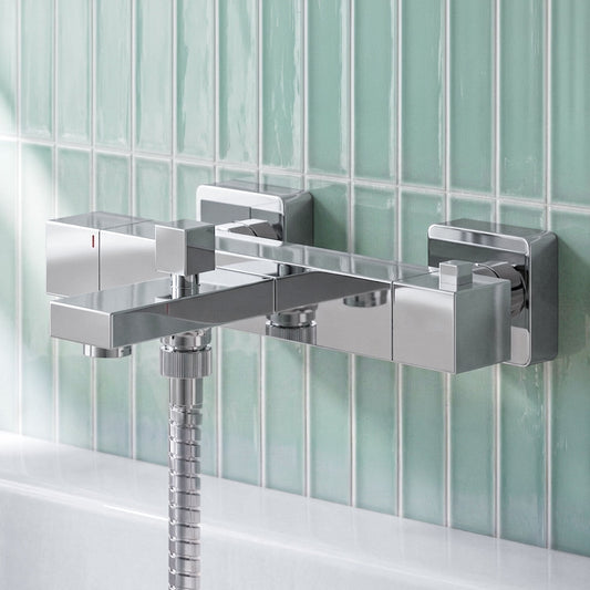 [BTRP005] Square Wall Mount Thermostatic Bath Shower Mixer Bar Valve Tap - Chrome - Silo