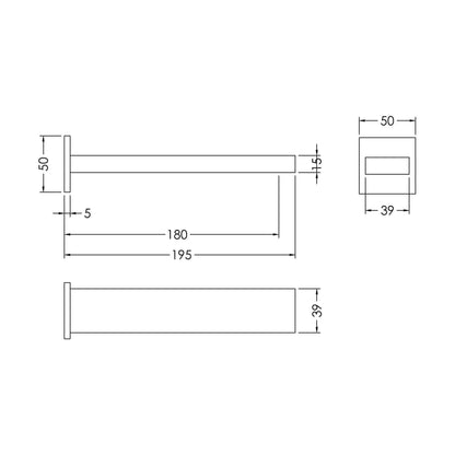 [BTRP300] Contemporary Bathroom Square Wall Mount Bath Spout, 50mm, Chrome - Technical Drawing