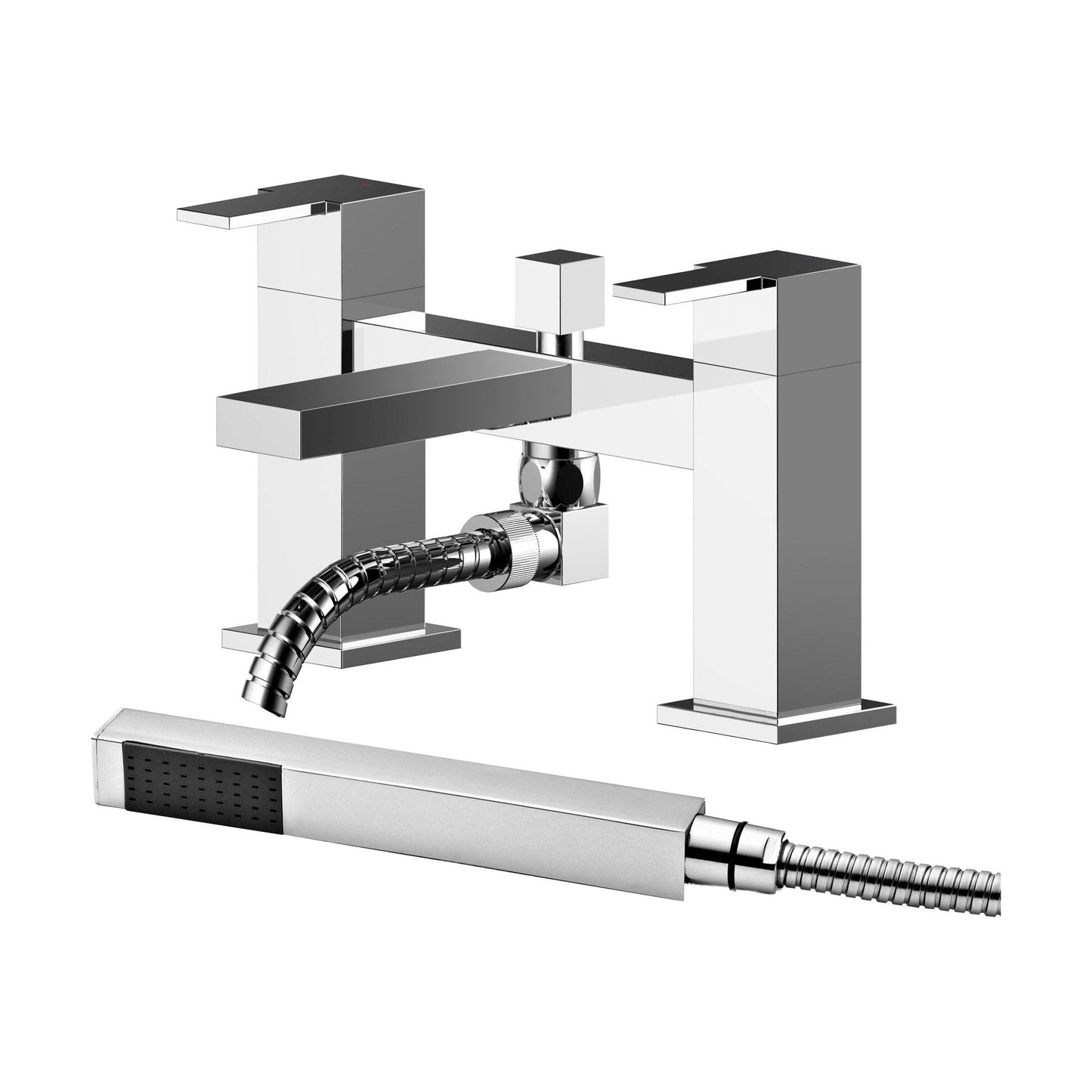 [BTRP304] Square Deck Mount Bath Shower Mixer Tap with Shower Kit - Chrome - Cutout