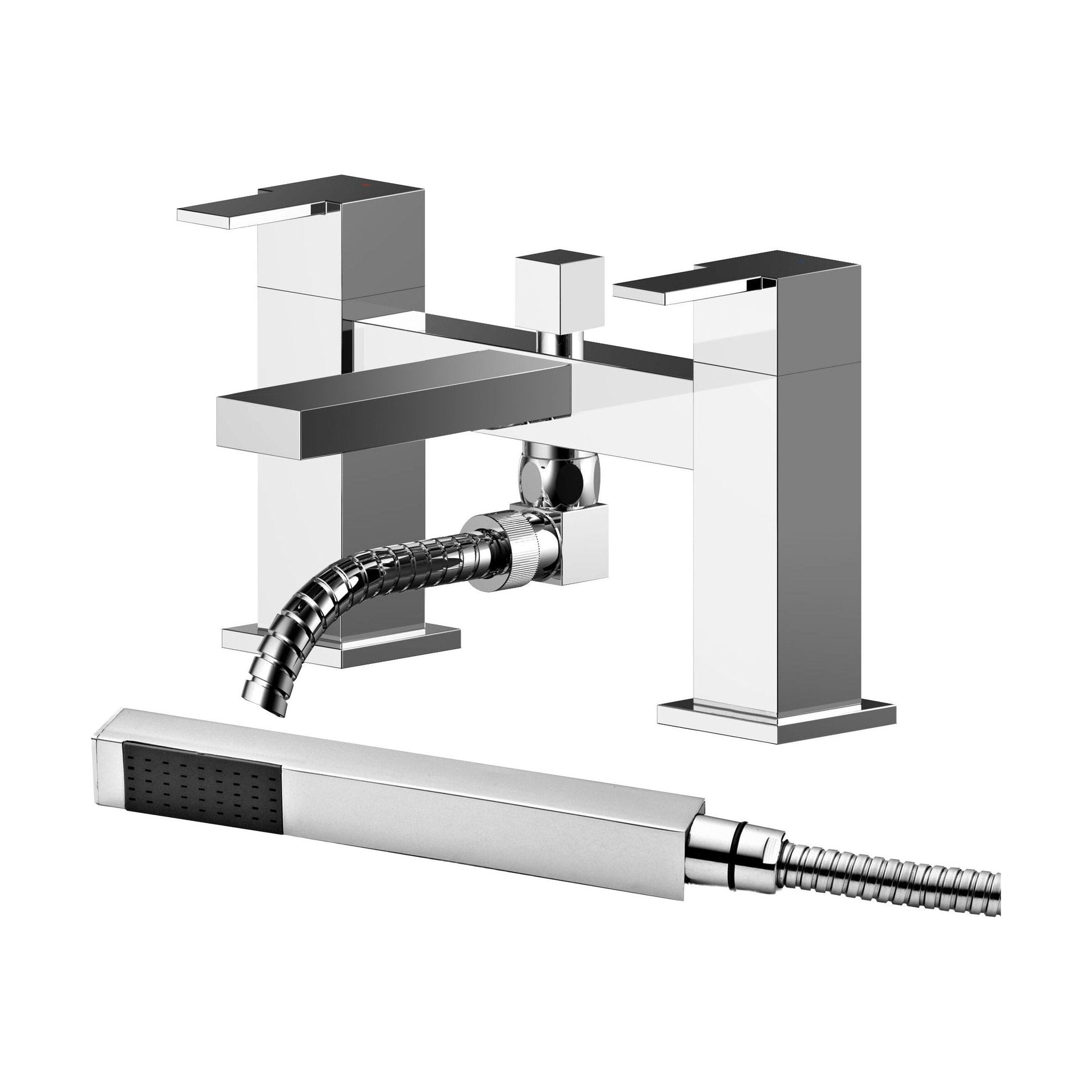 [BTRP304] Square Deck Mount Bath Shower Mixer Tap with Shower Kit - Chrome - Cutout