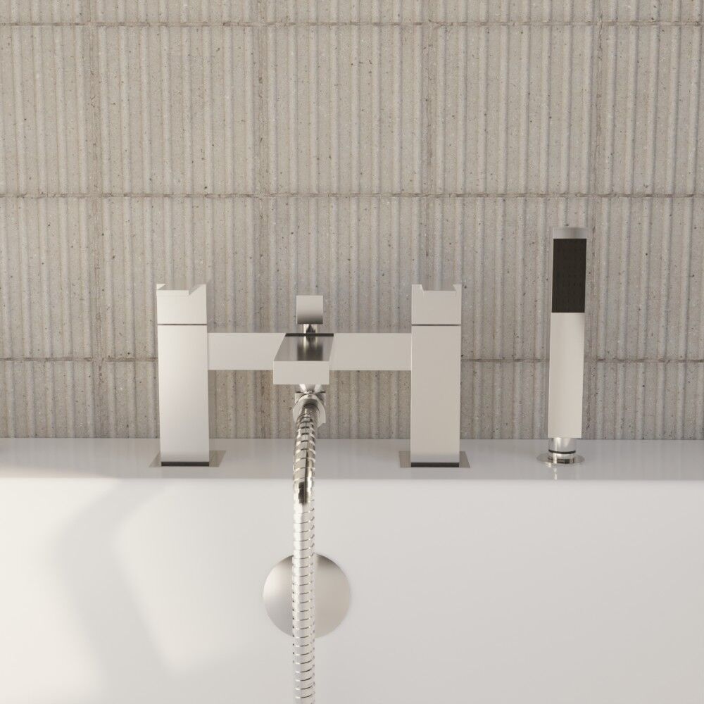 [BTRP304] Square Deck Mount Bath Shower Mixer Tap with Shower Kit - Chrome - Lifestyle 1
