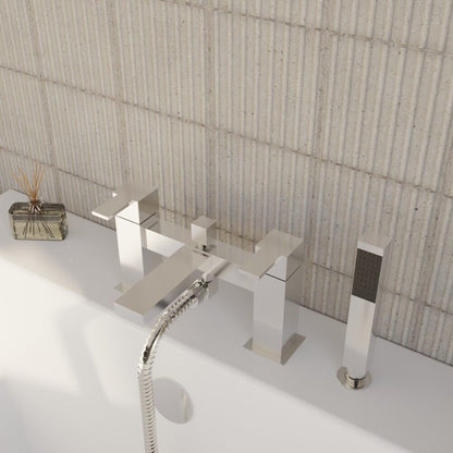 [BTRP304] Square Deck Mount Bath Shower Mixer Tap with Shower Kit - Chrome - Lifestyle 2