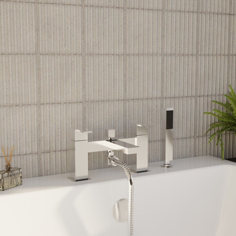 [BTRP304] Square Deck Mount Bath Shower Mixer Tap with Shower Kit - Chrome - Lifestyle 3