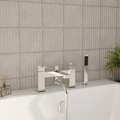 [BTRP304] Square Deck Mount Bath Shower Mixer Tap with Shower Kit - Chrome - Lifestyle 3