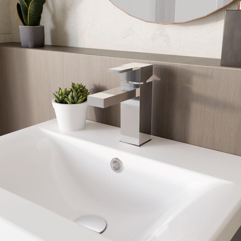 [BTRP305] Square Mono Basin Mixer Tap & Push Button Waste - Chrome - Lifestyle 3