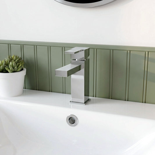[BTRP305] Square Mono Basin Mixer Tap & Push Button Waste - Chrome - Silo