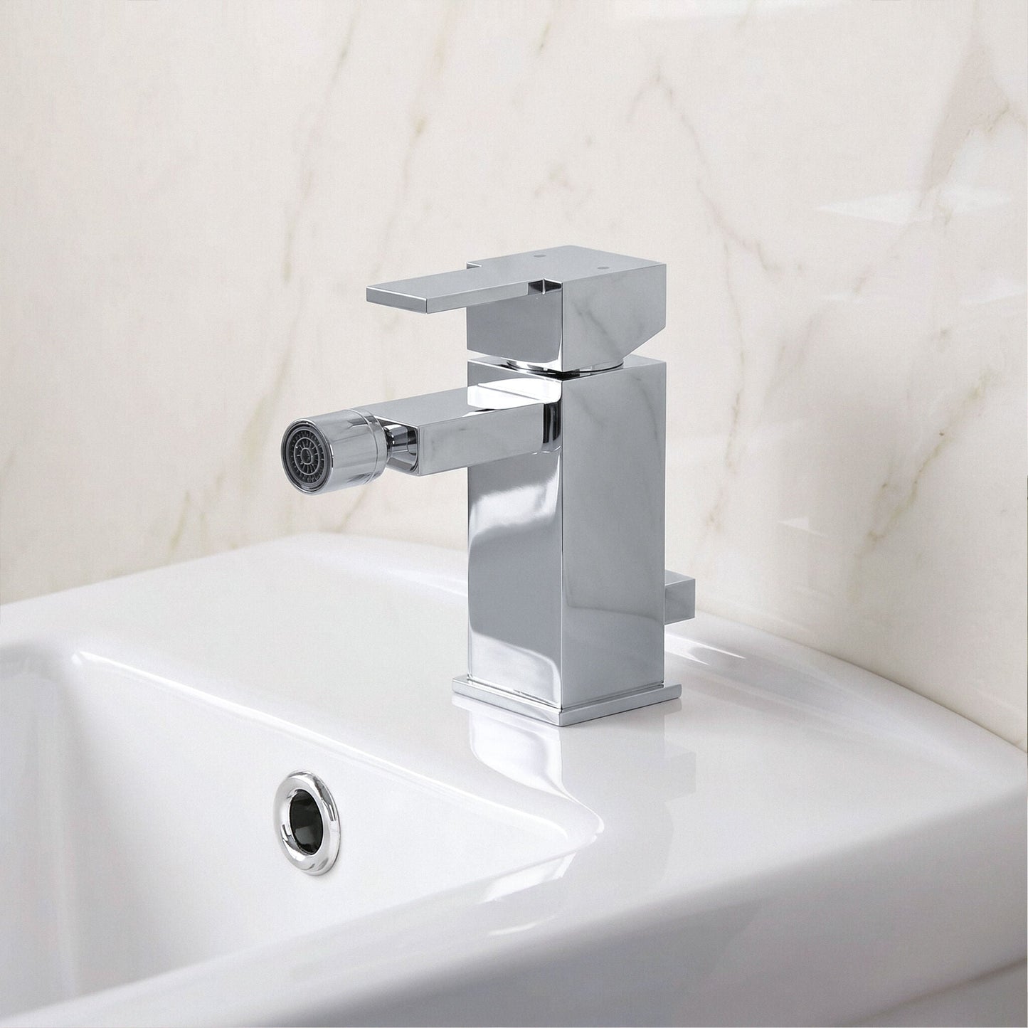 [BTRP306] Square Mono Bidet Mixer Tap and Pop Up Waste - Chrome - Silo