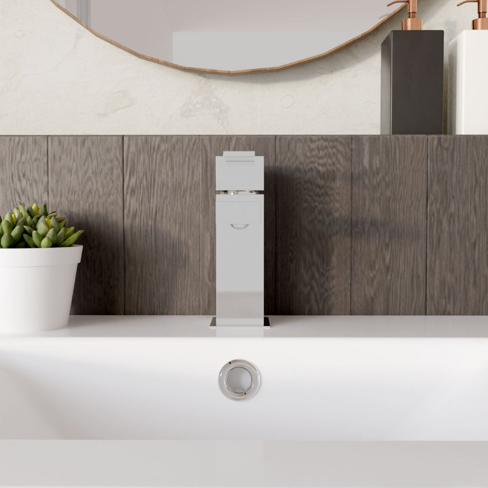 [BTRP315] Square Mini Mono Basin Mixer Tap & Push Button Waste - Chrome - Lifestyle 1