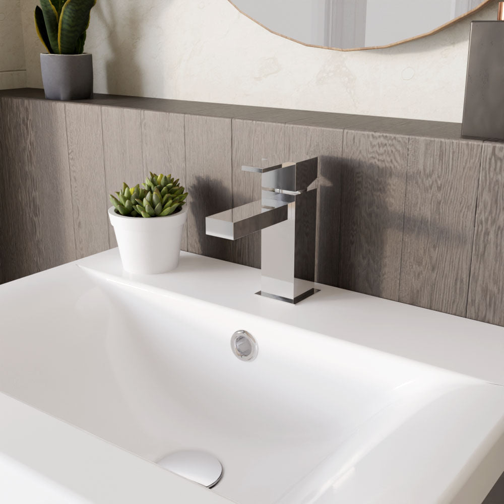 [BTRP315] Square Mini Mono Basin Mixer Tap & Push Button Waste - Chrome - Lifestyle 3