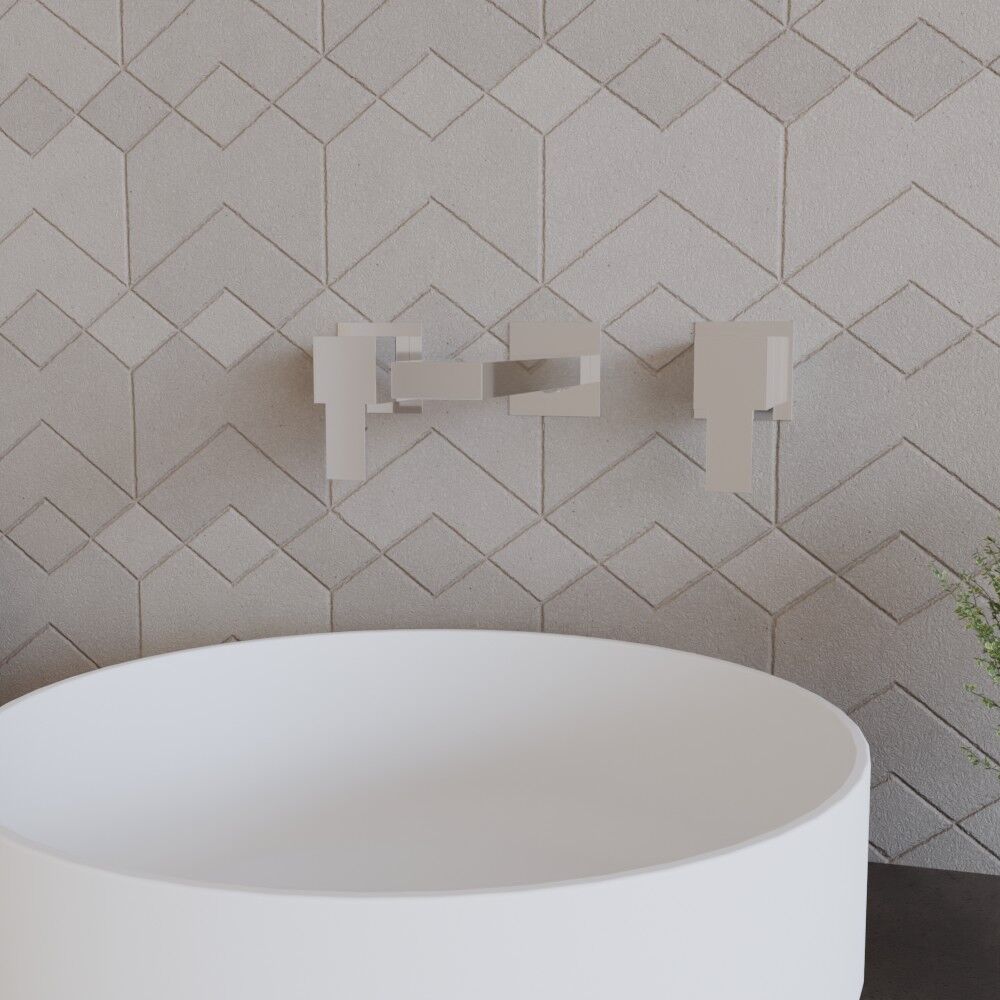 [BTRP317] Square Wall Mount 3 Tap Hole Basin Mixer Tap - Chrome - Lifestyle 1