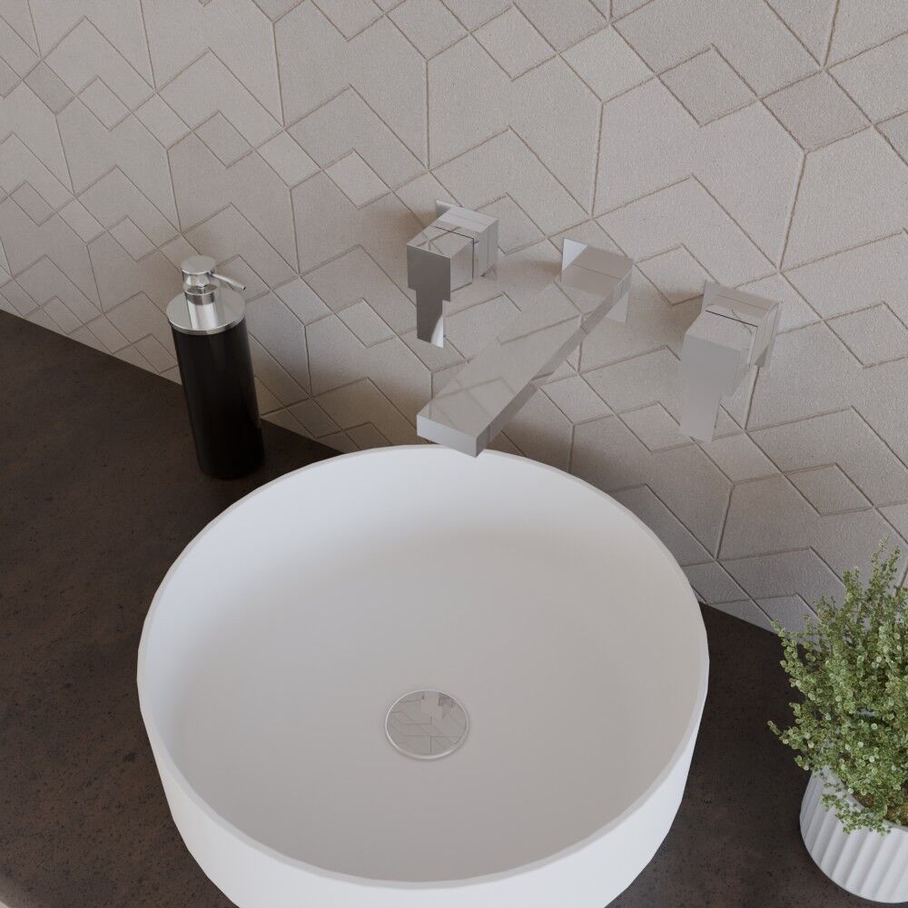 [BTRP317] Square Wall Mount 3 Tap Hole Basin Mixer Tap - Chrome - Lifestyle 2