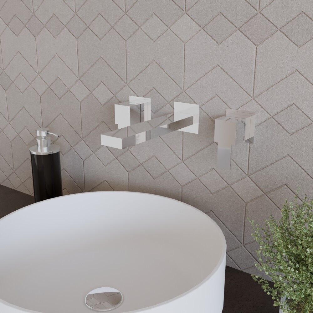 [BTRP317] Square Wall Mount 3 Tap Hole Basin Mixer Tap - Chrome - Lifestyle 3