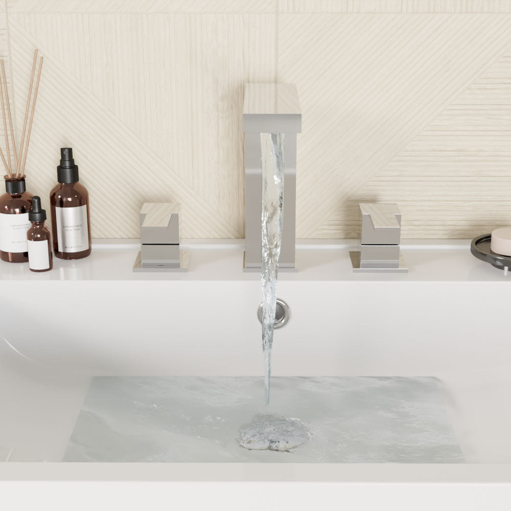 [BTRP337] Square Deck 3 Tap Hole Basin Mixer Tap & Pop Up Waste - Chrome - Lifestyle 1